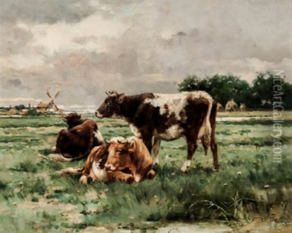 Landscape With Cows Oil Painting - Reuben Le Grande Johnston