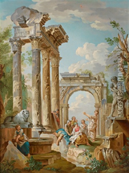 Romisches Capriccio Mit Figuren Oil Painting - Giovanni Paolo Panini