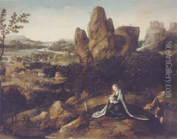 A Landscape With The Rest On The Flight Into Egypt Oil Painting - Lucas Gassel