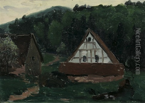 Bauernhauser (study) Oil Painting - Hermann Osthoff