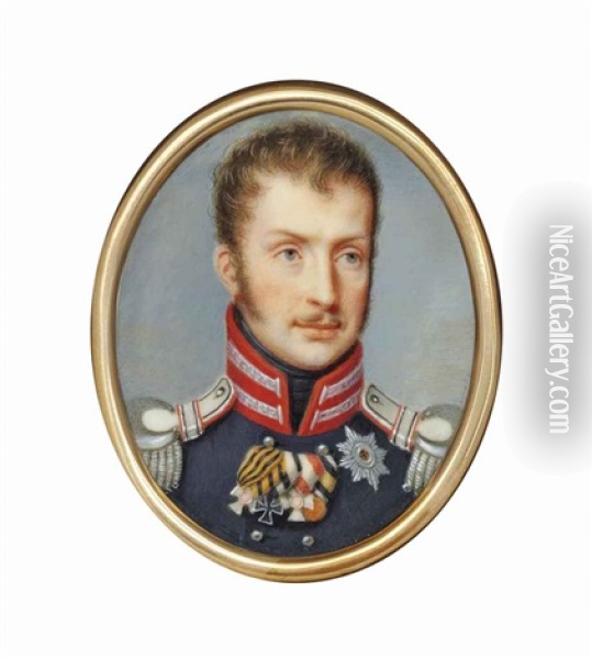 Frederick William Iii (1770-1840), King Of Prussia, In Blue Coat With Red And Silver Braided Collar And Silver Epaulettes Oil Painting - Christian Tangermann