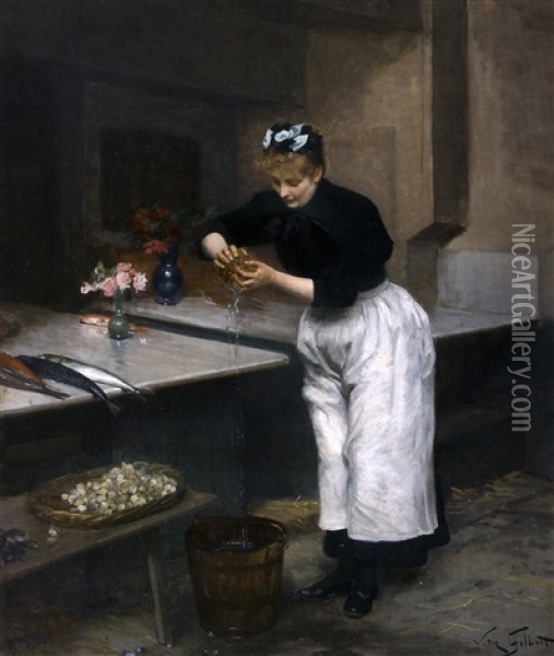 La Jeune Marchande Au Bouquet Oil Painting - Victor Gabriel Gilbert