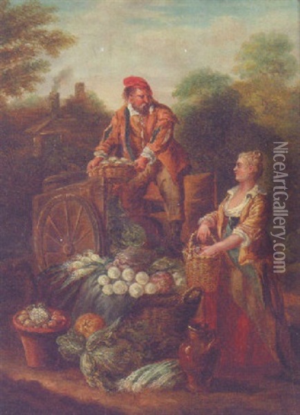 Peasants Loading A Cart With Vegetables Oil Painting - Pieter Angillis