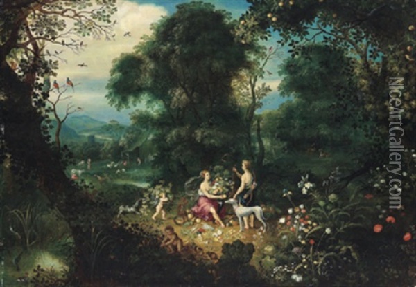 Waldlandschaft Mit Ceres Und Diana Oil Painting - Abraham Govaerts