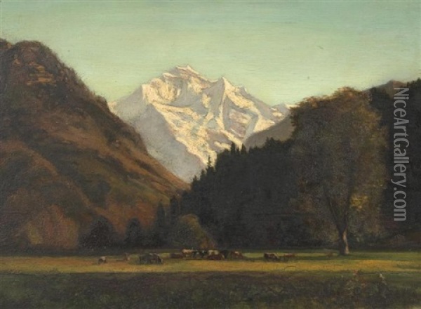 Vue Du Mont-blanc Oil Painting - Auguste Henry Berthoud