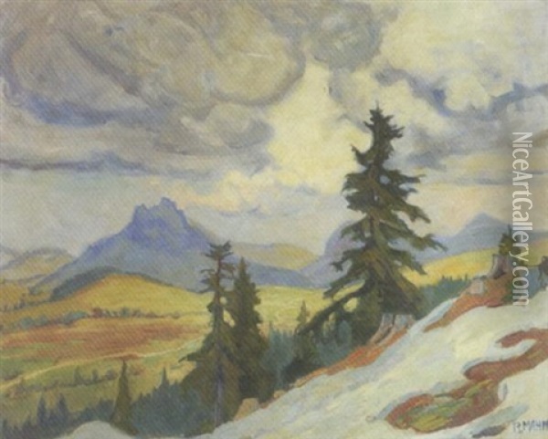 Allgaulandschaft Bei Schneeschmelze Oil Painting - Richard Mahn