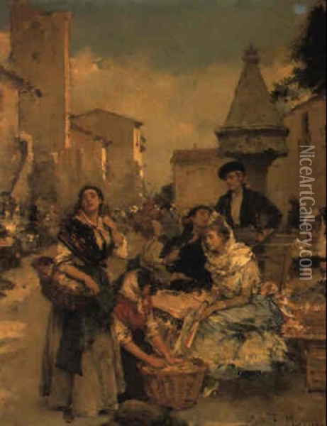 In The Market Oil Painting - Francisco Miralles y Galup