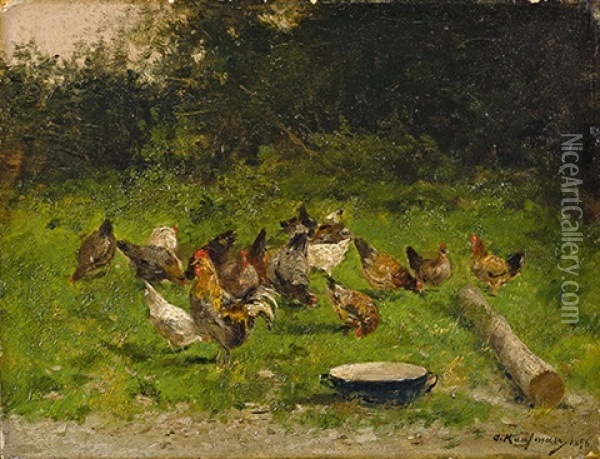Huhner Im Garten Oil Painting - Adolf Kaufmann