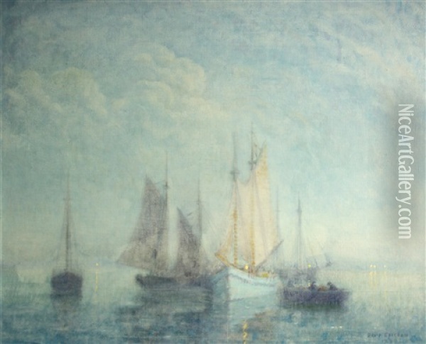 Sailboats On Calm Waters Oil Painting - David Ericson