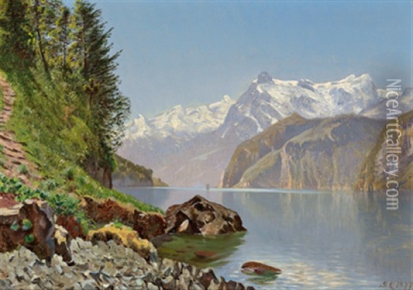Vierwaldstatter See, Blick Auf Den Urirotstock Oil Painting - Godfred Christensen