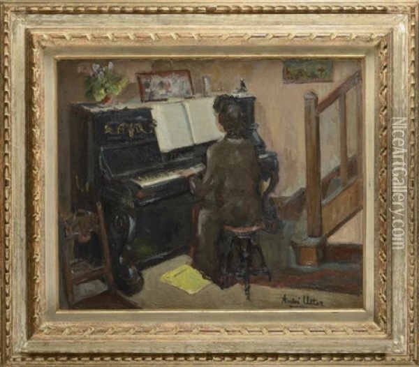 Jeune Fille Au Piano Oil Painting - Andre Utter