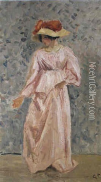 Portrait De Jeanne En Robe Rose Oil Painting - Camille Pissarro