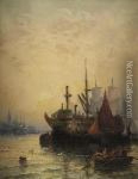 Shipping On The Medway Oil Painting - William A. Thornley Or Thornber