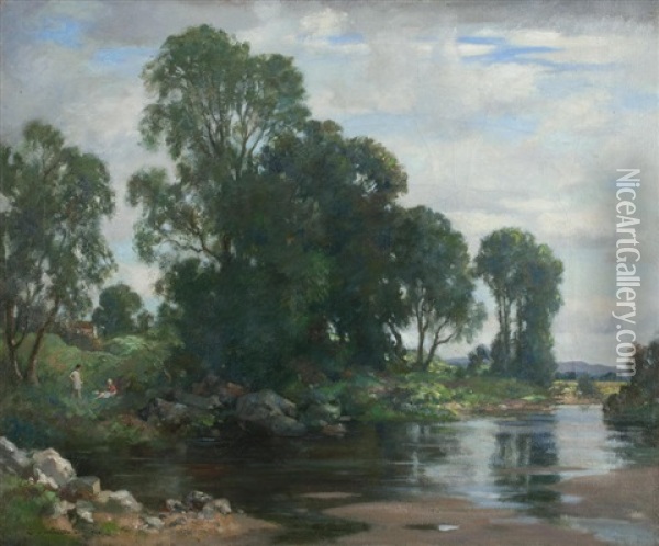 Noonday By The River Oil Painting - James Whitelaw Hamilton