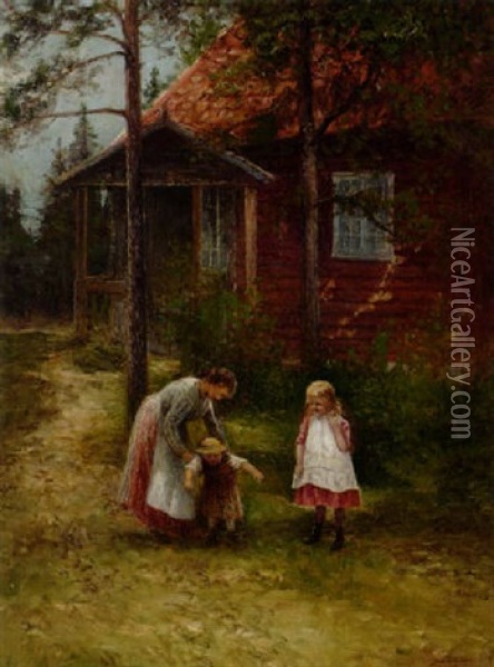 Lillan Lar Sigf Att Ga Oil Painting - Johan Severin Nilsson