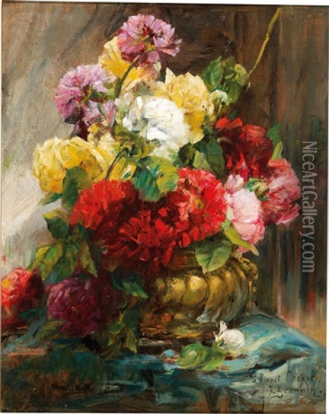 Flower Piece In Vase Oil Painting - Georges Jeannin