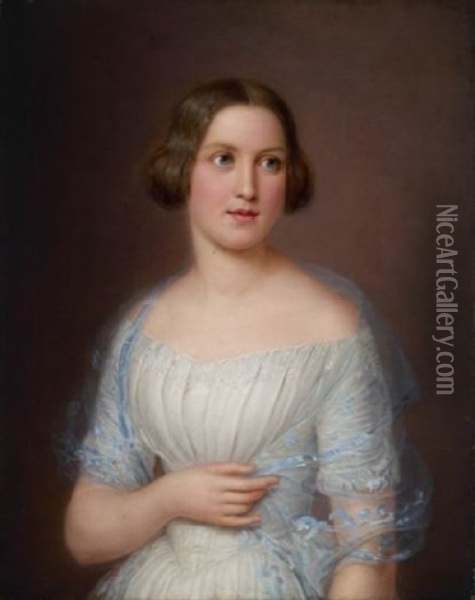 Portraet Af Nanna Georgine Emilie Hille, Datter Af Slagtermester Johan Georg Christopher Hille Og Anne Marie Cathrine Poulsen Oil Painting - August Heinrich Georg Schiott