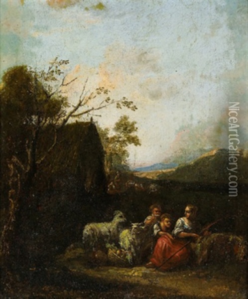 Hirten Und Herde In Einer Landschaft Oil Painting - Jacob van der Does the Elder