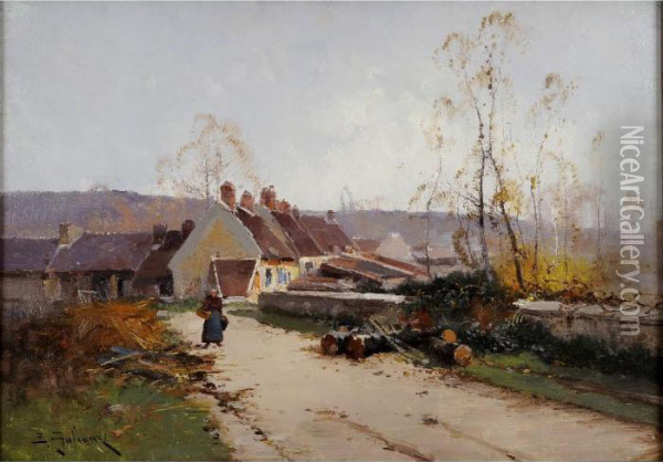 Cottages By A Lane Oil Painting - Eugene Galien-Laloue