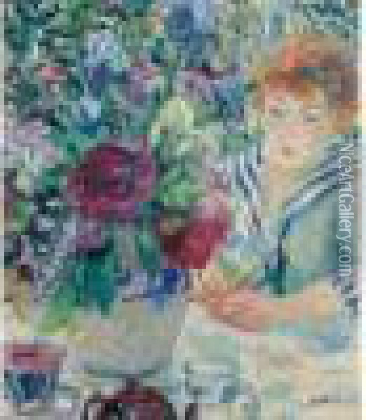 Femme Au Vase De Fleurs Oil Painting - Henri Lebasque