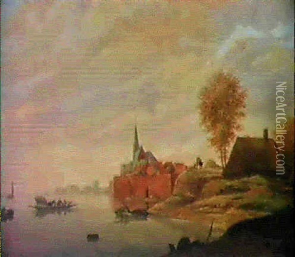 Flusslandschaft Mit Einer Fahre Oil Painting - Christian Zepp