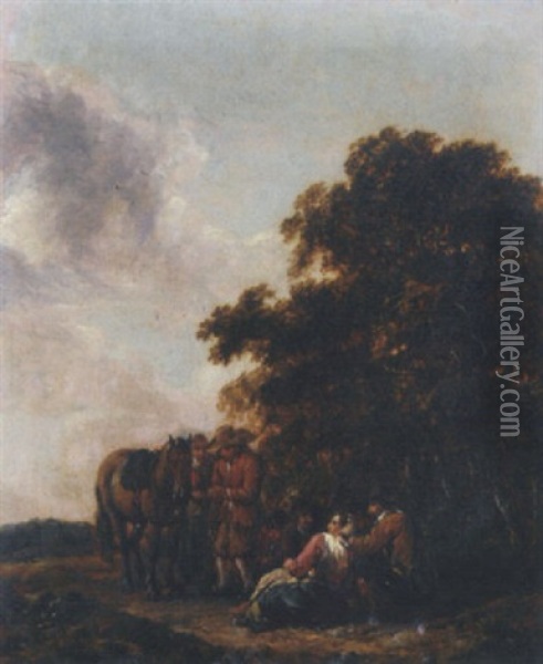 Travellers Resting At The Edge Of A Wood Oil Painting - Barend Gael