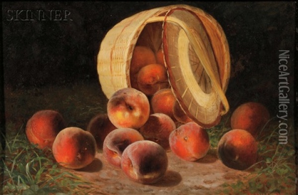 Peaches Spilling From An Overturned Basket Oil Painting - John Joseph Enneking
