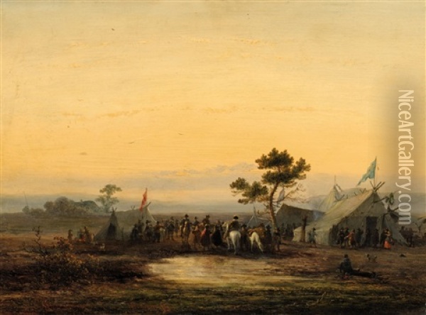 Landscape With A Military Camp Oil Painting - Johannes Franciscus Hoppenbrouwers