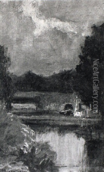 Au Canal, Bougival Oil Painting - Edmond Marie Petitjean