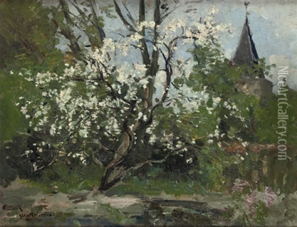 Appelbloesem Met Kerktoren Van Blaricum Oil Painting - Louis Stutterheim