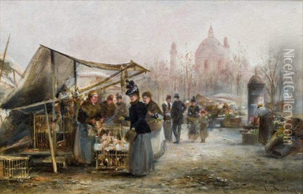 Wiener Naschmarkt Vor Der Karlskirche Oil Painting - Emil Barbarini