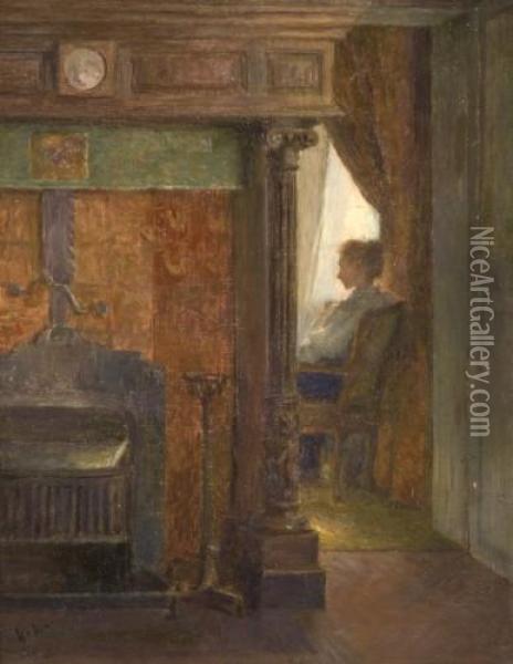 Jeune Femme Assise Devant La Fenetre Dans Un Interieur Oil Painting - Henri Lerolle