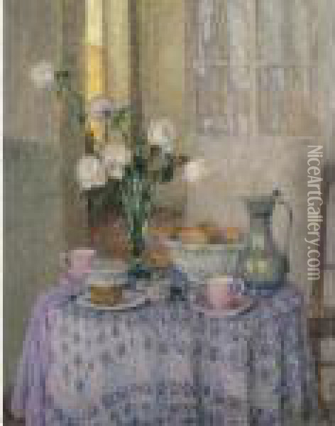 Table Dans L'interieur Oil Painting - Henri Eugene Augustin Le Sidaner