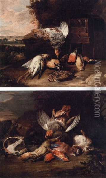 Natura Morta Di Cacciagione, Piumati E Coniglio Oil Painting - Jan Fyt