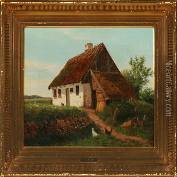 A Farm Exterior Oil Painting - Andreas Peter Madsen