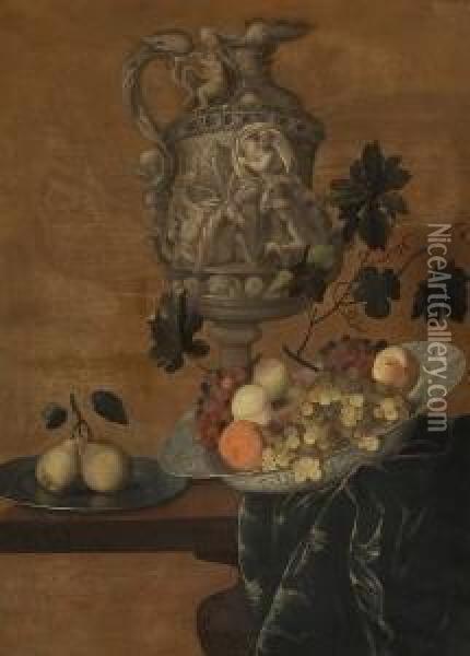 Stillleben Mit Reliefierter Prunkvase Oil Painting - Johann Georg (also Hintz, Hainz, Heintz) Hinz