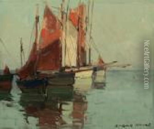 Brittany Boats In Harbor Oil Painting - Edgar Alwin Payne