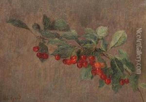 A Still Life Of Cherries. Oil Painting - Jean-Charles Cazin