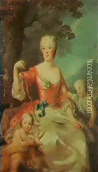 Dame De Qualite Entre Deux Enfants Oil Painting - Jean-Baptiste van Loo