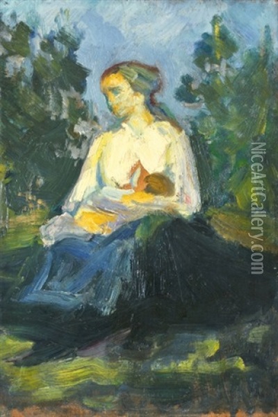 Mother With Child Oil Painting - Karoly Kernstok