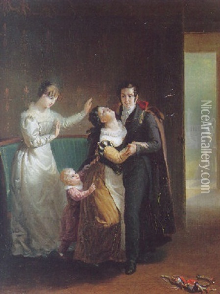 Le Retour Du Pere De Famille Oil Painting - Jean-Baptiste Mallet