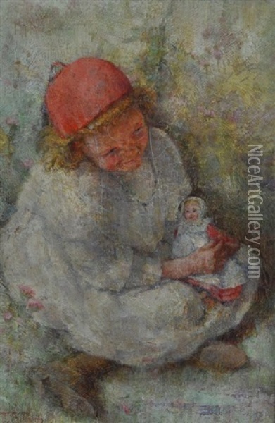 Portrait Of Young Girl With Her Doll Oil Painting - Jane R. Price