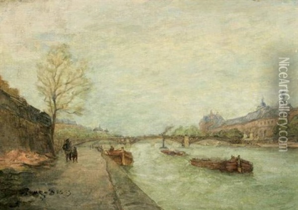 La Seine Au Louvre Oil Painting - Frank Myers Boggs