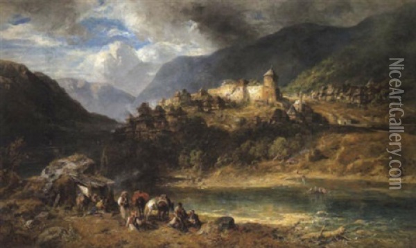 Die Festung Vranduk In Bosnien Oil Painting - Carl Ebert