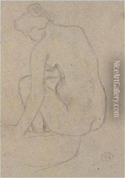 A Female Nude Seated, Turned To The Right. Oil Painting - Aristide Maillol