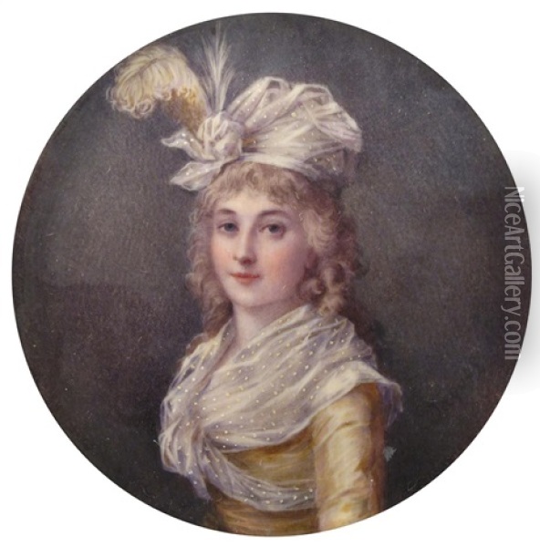 Portrait Of A Young Lady, Half Length Wearing Yellow Oil Painting - Nicolas Jacques
