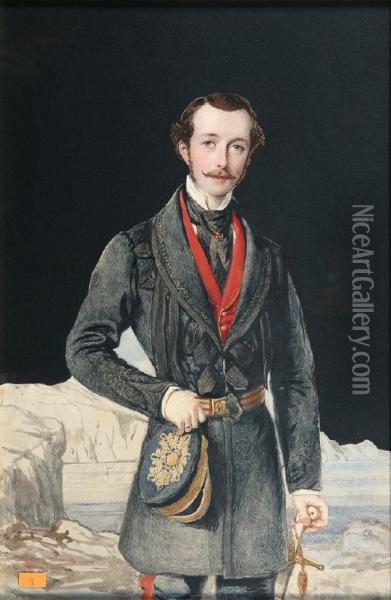 Portrait Of A Military Officer - Three Quarter Length Standing In A Landscape Oil Painting - Edward Hayes