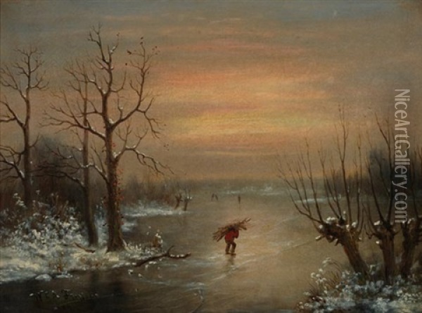 Skating On A Winter's Day Oil Painting - William Charles Anthony Frerichs