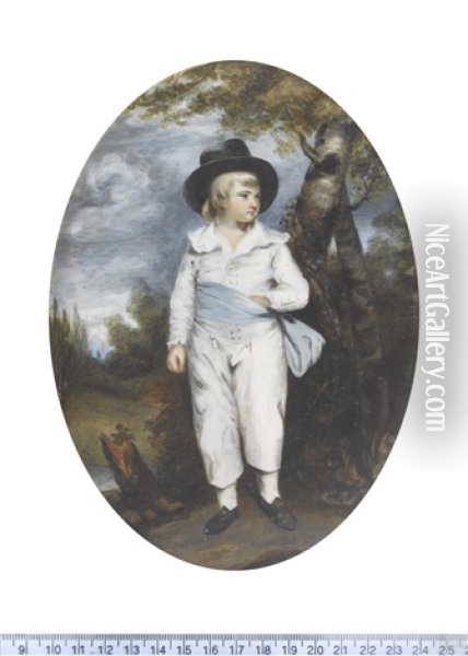 The Artist's Grandson, John Charles Spencer Viscount Althorp And 3rd Earl Spencer, Standing In A Landscape (after Sir Joshua Reynolds) Oil Painting - Margaret, Lady Bingham