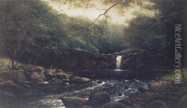 A Pool And Falls In A Summer Forest Oil Painting - William Alexander Coulter